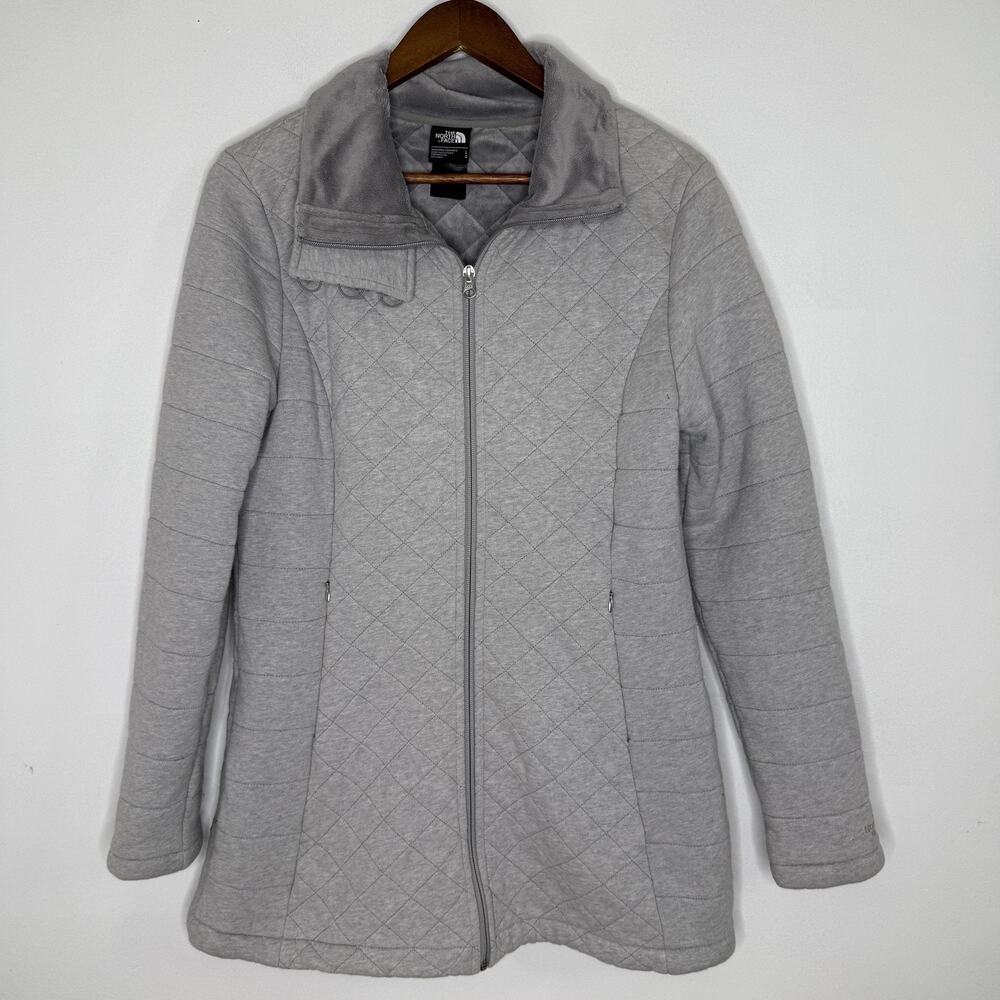 North Face Gray Quilted Jacket Large Fleece Full Zip Lined Winter Womens